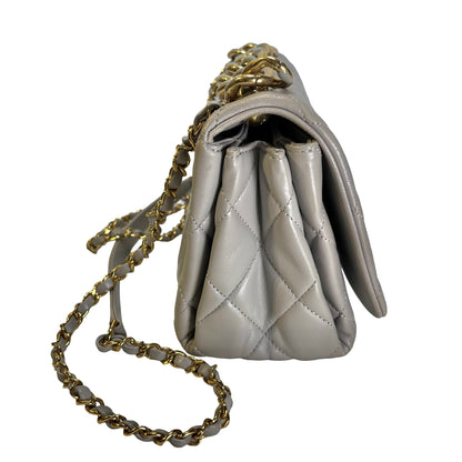 CHANEL Quilted Lambskin Flap Chain Shoulder Bag Grey GHW