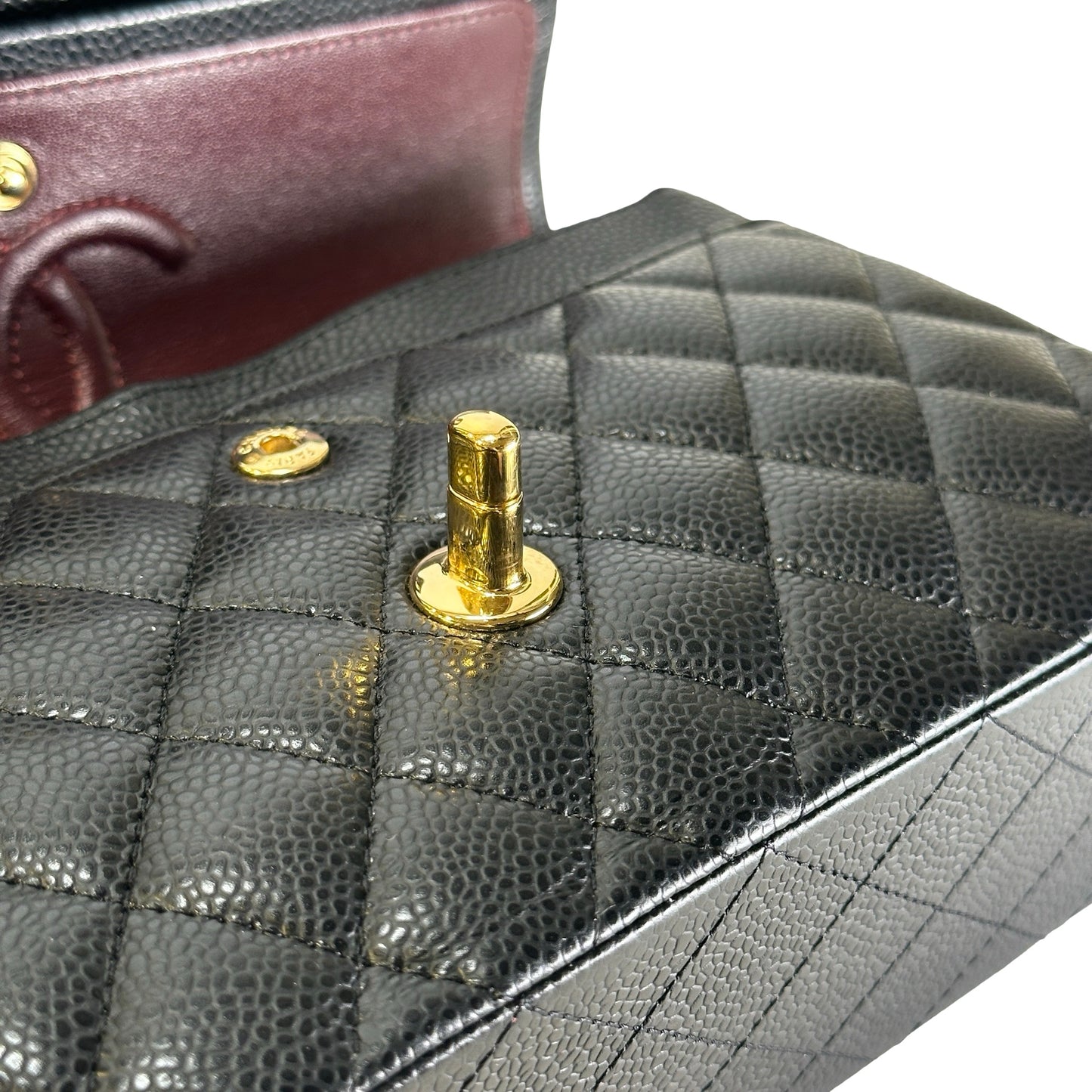 Used CHANEL Caviar Quilted Classic Double Flap Chain Shoulder Bag Black Gold