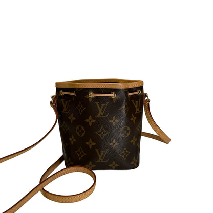 Used LOUIS VUITTON Monogram Canvas Nano Noe Bucket Bag Brown Beige Gold