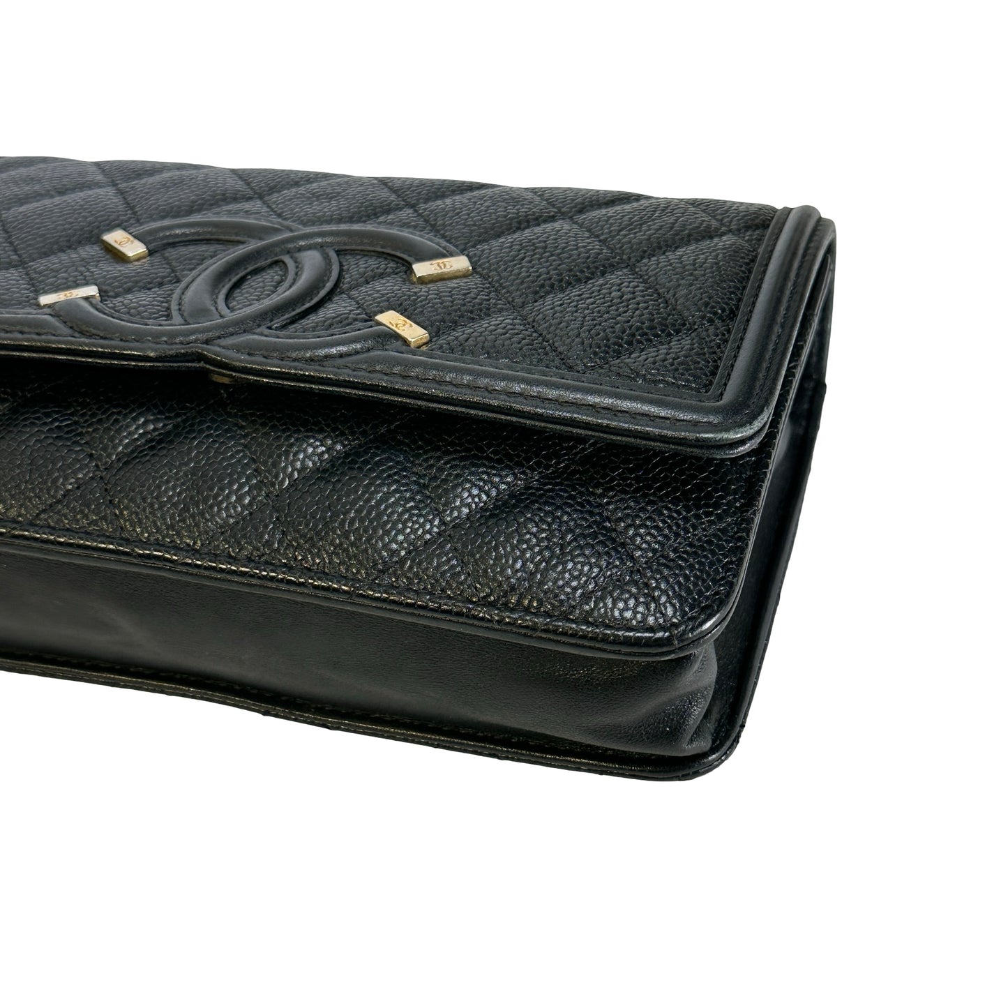 Used CHANEL Quilted Caviar Wallet On Chain Wallet on chain Black Gold
