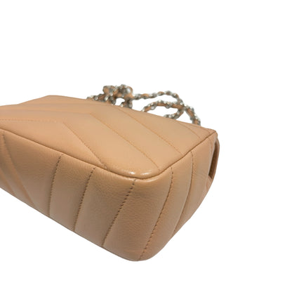 Used CHANEL Chevron Caviar Classic Flap Chain Shoulder Bag Beige