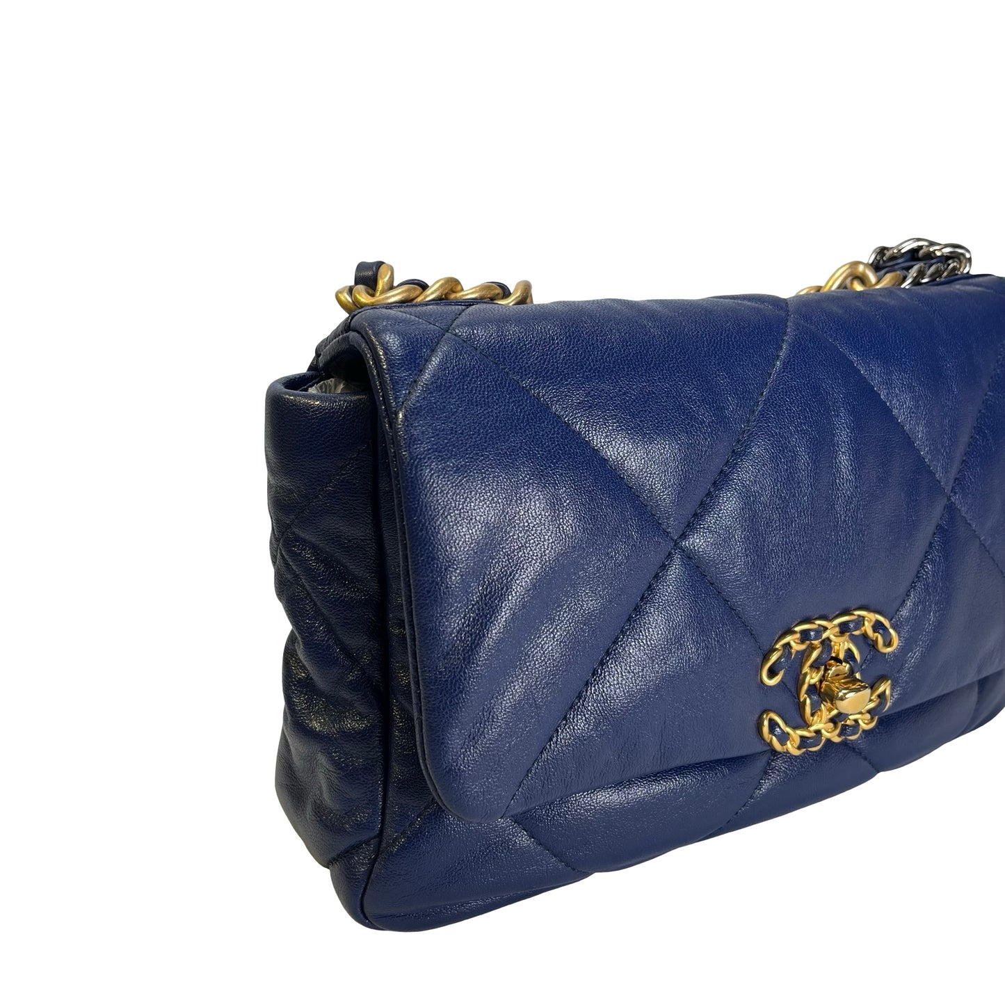 Used CHANEL Lambskin Quilted 19 Bag Shoulder Bag Navy Blue GHW