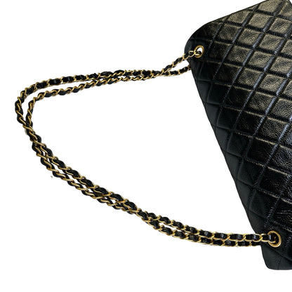 Used CHANEL Quilted Caviar Classic Flap Shoulder Bag Black Gold