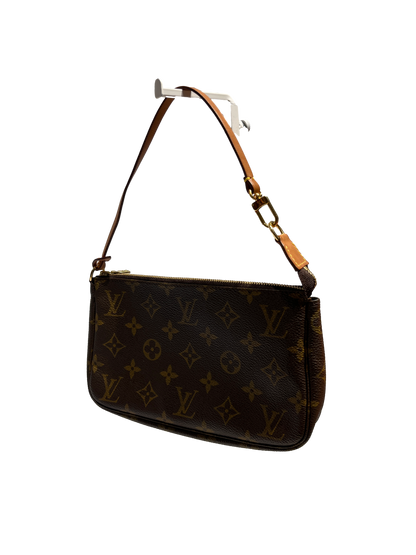 Used Louis Vuitton Canvas Pochette Shoulder Bag GHW Brown