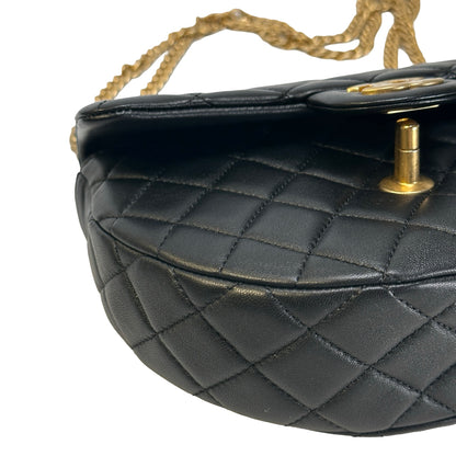 Used CHANEL Quilted Lambskin Quilted Crossbody Crossbody Bag Black Gold