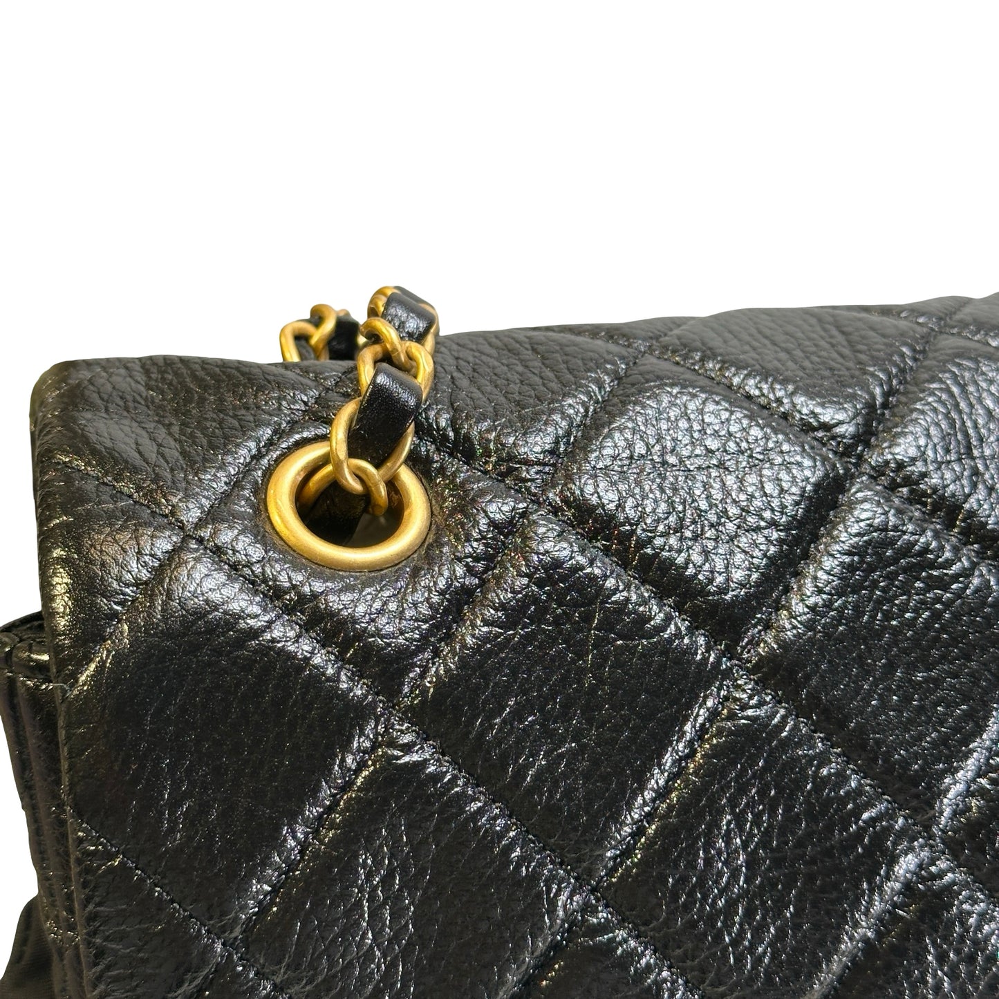 Used CHANEL Quilted Caviar Classic Flap Shoulder Bag Black Gold