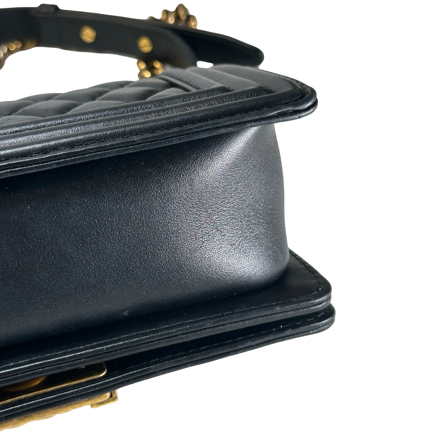 Used CHANEL Lambskin Boy 20 Shoulder Bag Black GHW