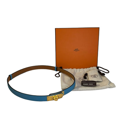 Used HERMES Epsom Leather Kelly Belt Blue GHW