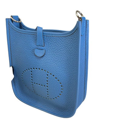 Used HERMES Leather Evelyne Shoulder Bag Blue