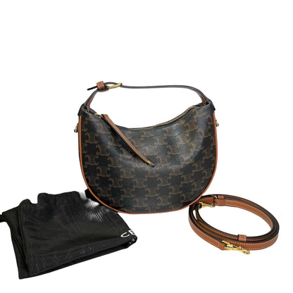 Used CELINE Calfskin Leather Ava Shoulder Bag Brown Tan