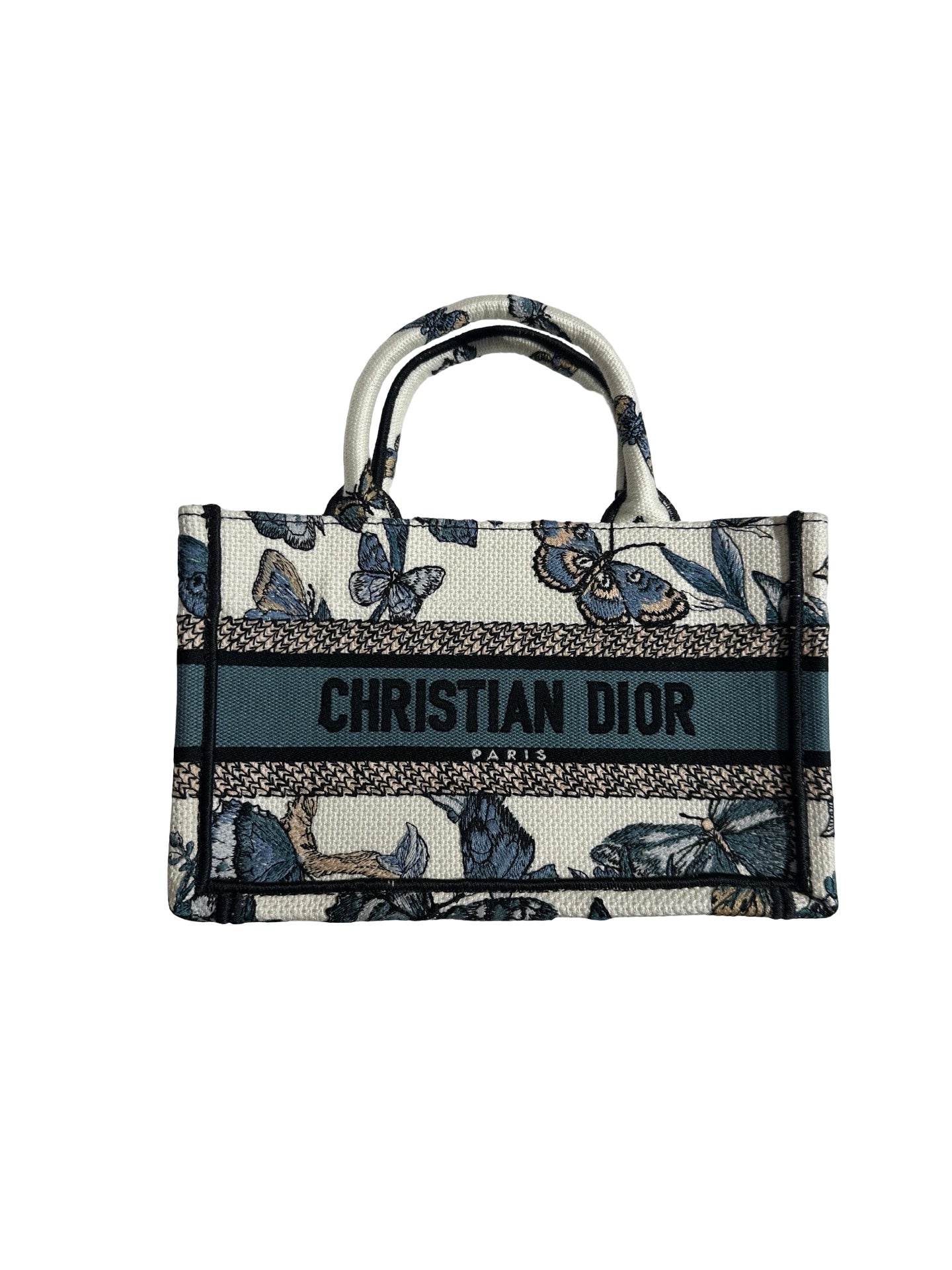 CHRISTIAN DIOR Canvas Embroidery Book Tote Tote Bag Blue White GHW