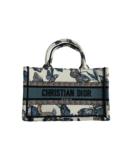 CHRISTIAN DIOR Canvas Embroidery Book Tote Tote Bag Blue White GHW