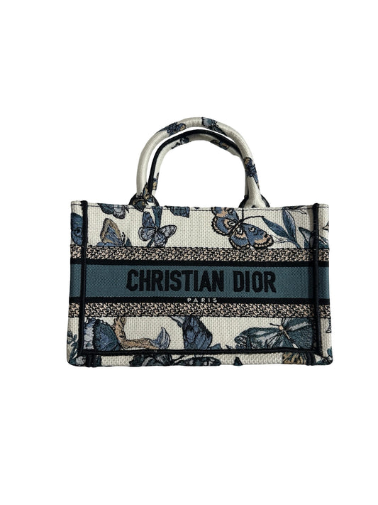 CHRISTIAN DIOR Canvas Embroidery Book Tote Tote Bag Blue White GHW