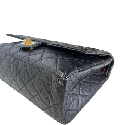 Used CHANEL Quilted Aged Calfskin 2.55 Medium Chain Shoulder Bag Black Gold