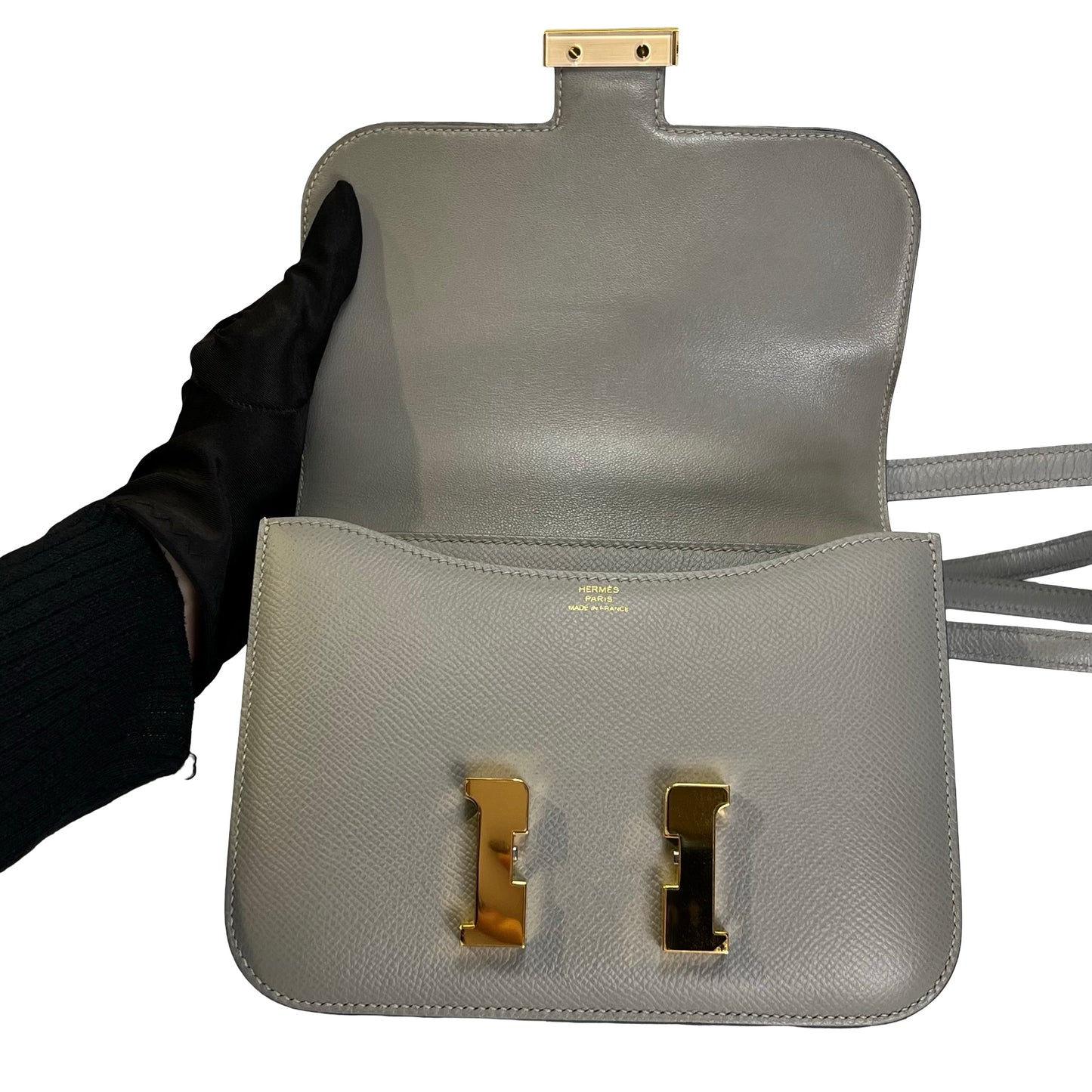 HERMES Epsom Mini Constance Shoulder Bag Grey GHW