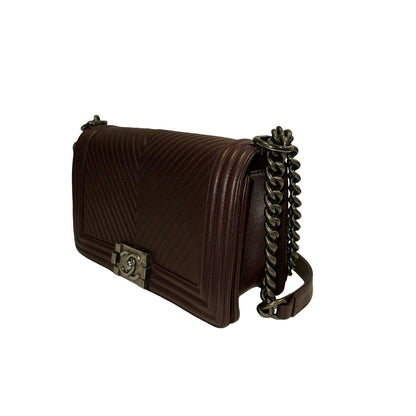 Used CHANEL Chevron Lambskin Boy Chain shoulder bag Burgundy