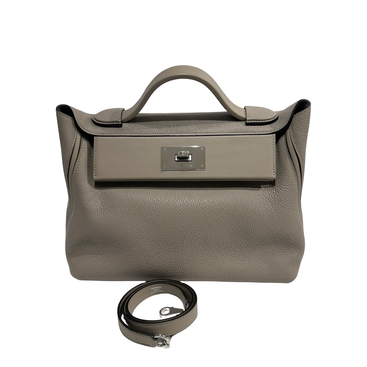 Used HERMES Taurillon Maurice Veau Swift 24/24 Handbag Gris Asphalte Gris