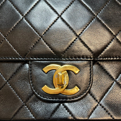 Used CHANEL Lambskin Leather Vintage Chain Bag Chain Shoulder Bag Black GHW