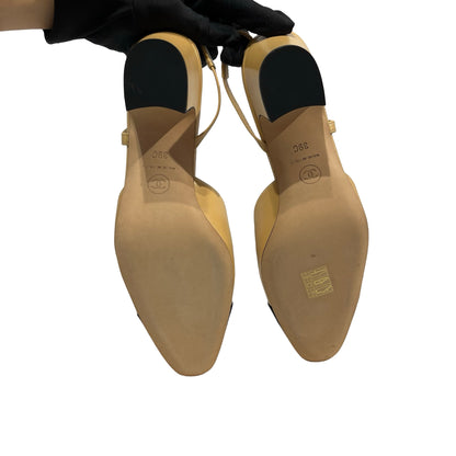 Used CHANEL Goatskin Slingbacks Heels Beige Black