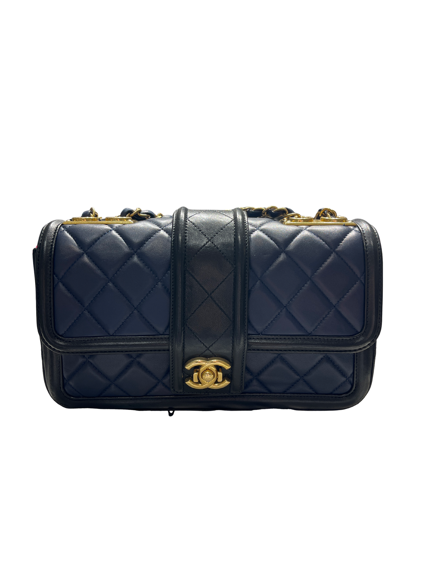 Used CHANEL Quilted Lambskin Quilted Boy Bag Chain Shoulder Bag Navy Blue Black