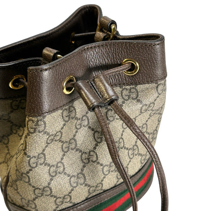 Used GUCCI GG Supreme Canvas Ophidia Bucket Bag Beige Ebony Brown， GHW
