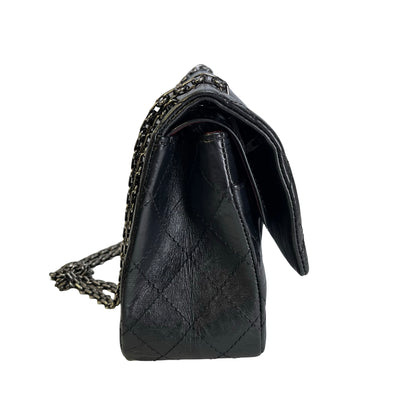 Used CHANEL Quilted Aged Calfskin 2.55 Medium Chain Shoulder Bag Black PHW