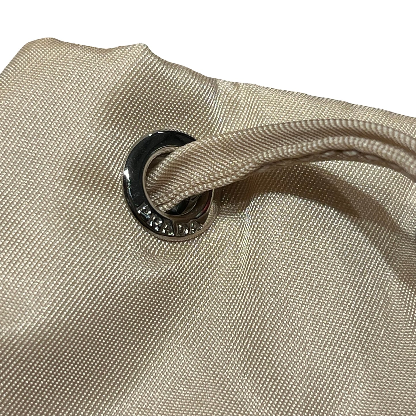Prada Nylon Bucket Bag Beige with Silver Hardware