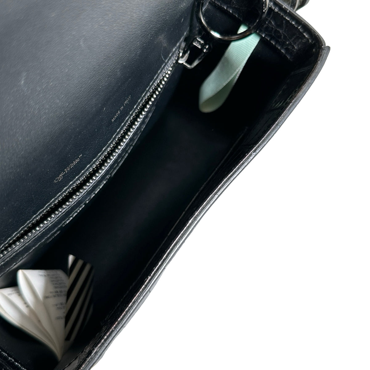 Used OFF-WHITE Crocodile Embossed Binder Clip Crossbody Bag Black PHW