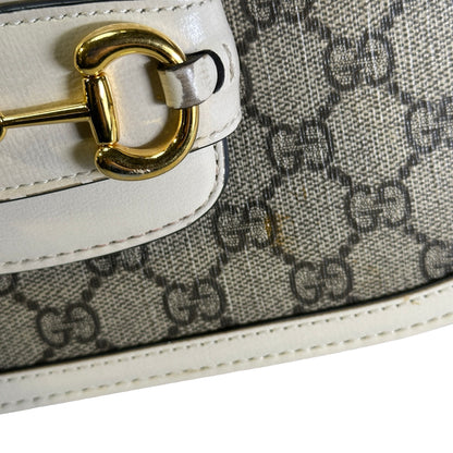 Used GUCCI GG Supreme Canvas Horsebit 1955 Shoulder Bag Beige White GHW
