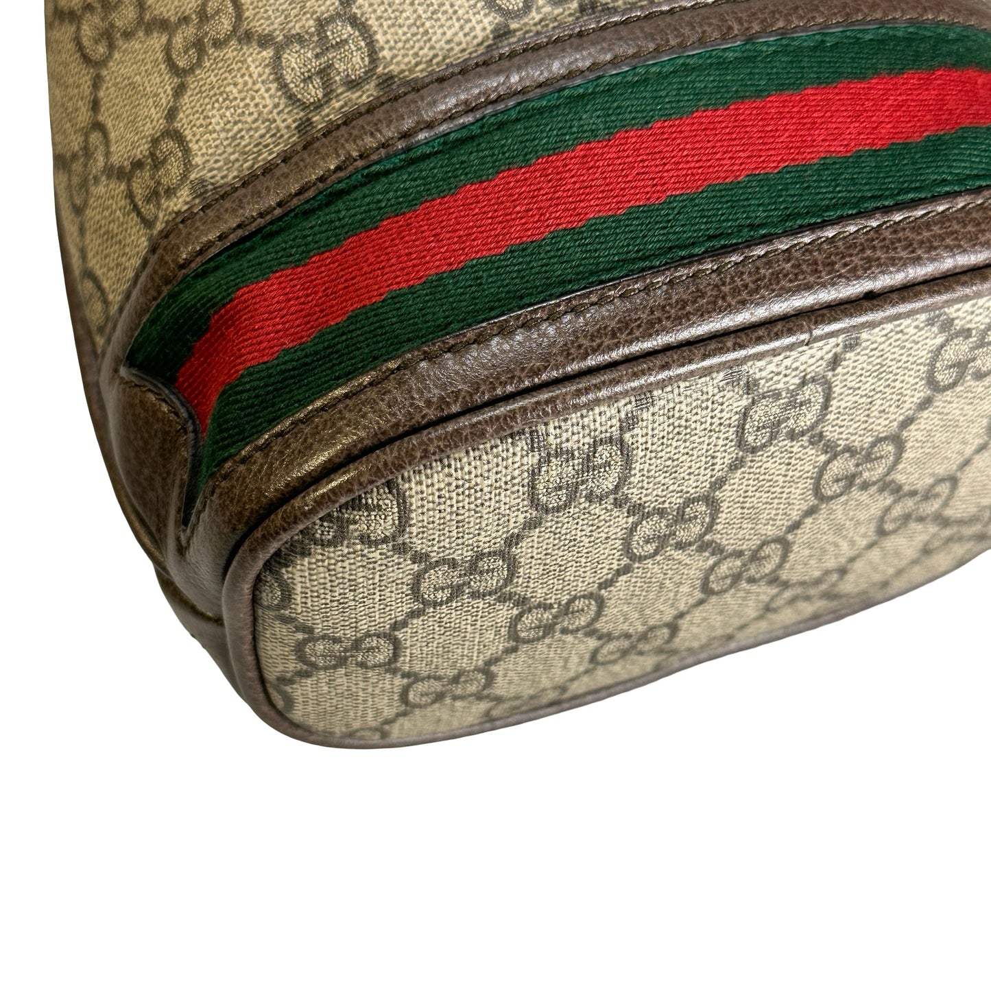 Used GUCCI GG Supreme Canvas Ophidia Bucket Bag Beige Ebony Brown， GHW
