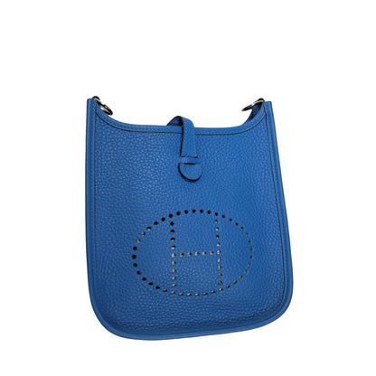 Used HERMES Leather Evelyne Shoulder Bag Blue