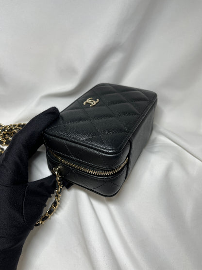 Used CHANEL Calfskin Leather Handle Mini Cross Body Bag Black GHW