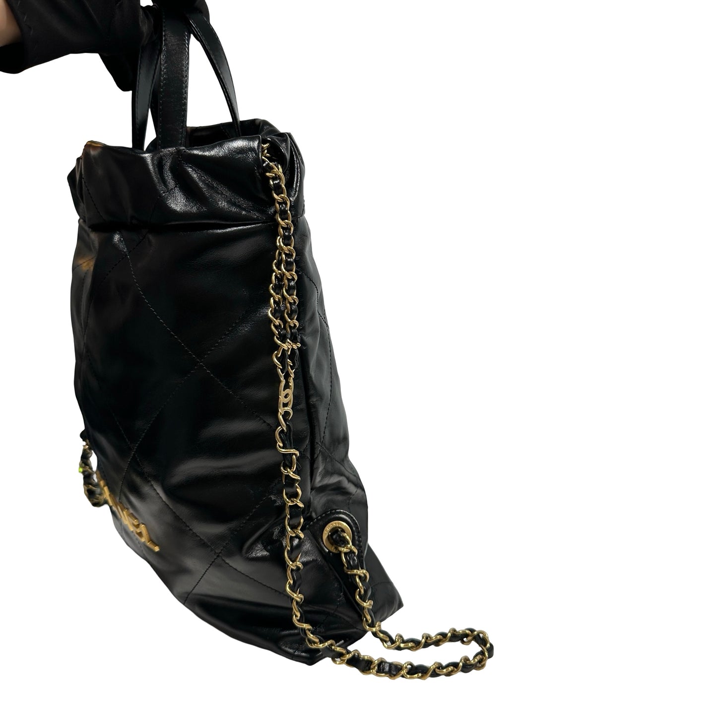 Used CHANEL Quilted Calfskin 22 Backpack Backpack Black Gold