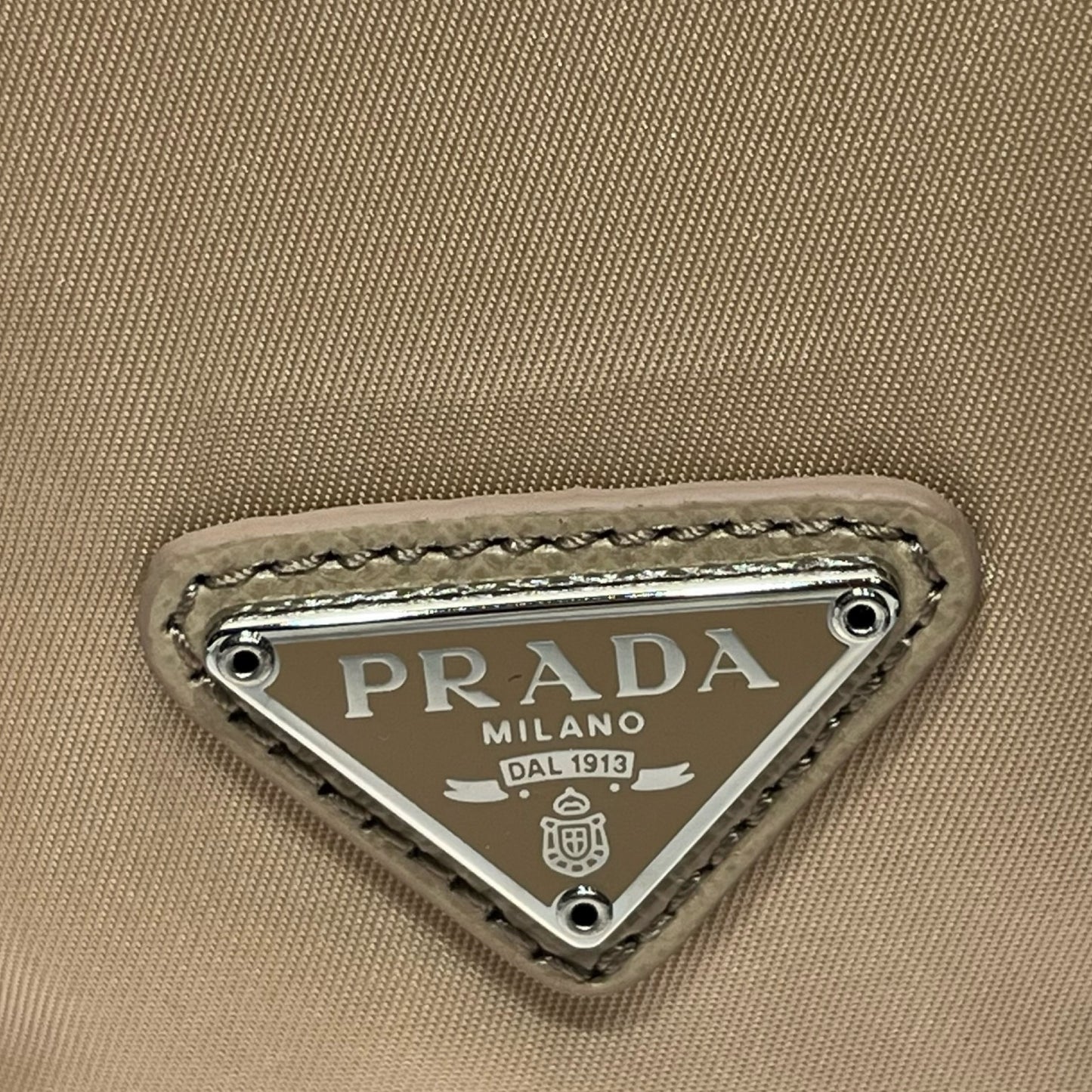 Prada Nylon Bucket Bag Beige with Silver Hardware