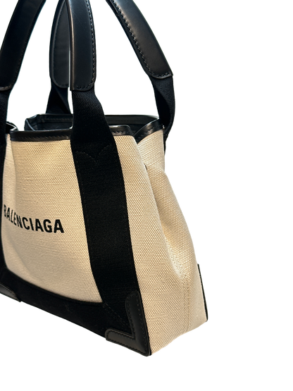 Used Balenciaga Canvas CABAS BAG Tote Bag Black White