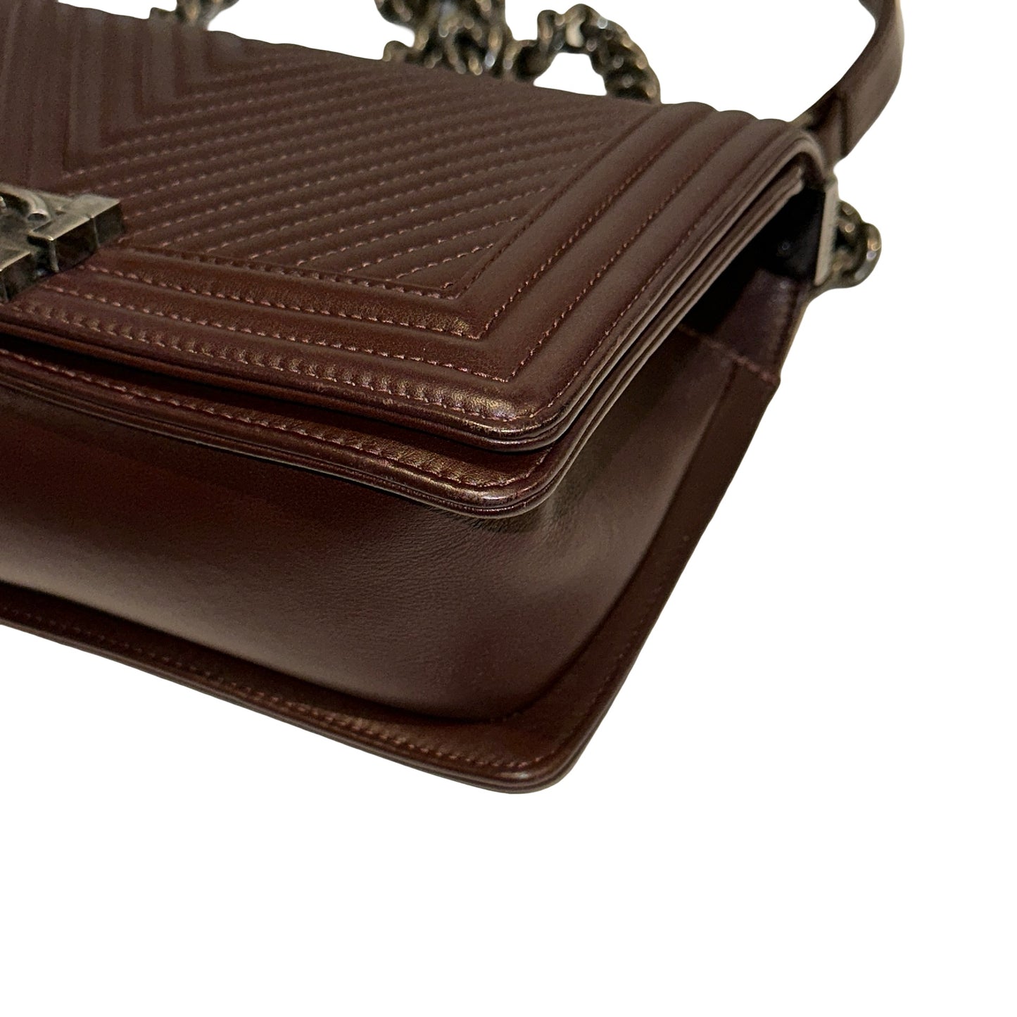 Used CHANEL Chevron Lambskin Boy Chain shoulder bag Burgundy