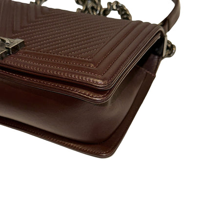 Used CHANEL Chevron Lambskin Boy Chain shoulder bag Burgundy