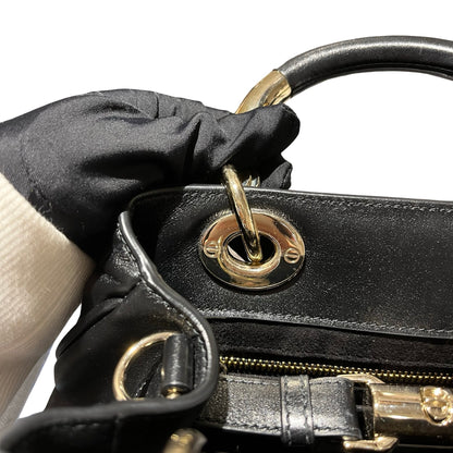 Used Dior Lambskin Leather Lady Dior Tote Bag Black GHW