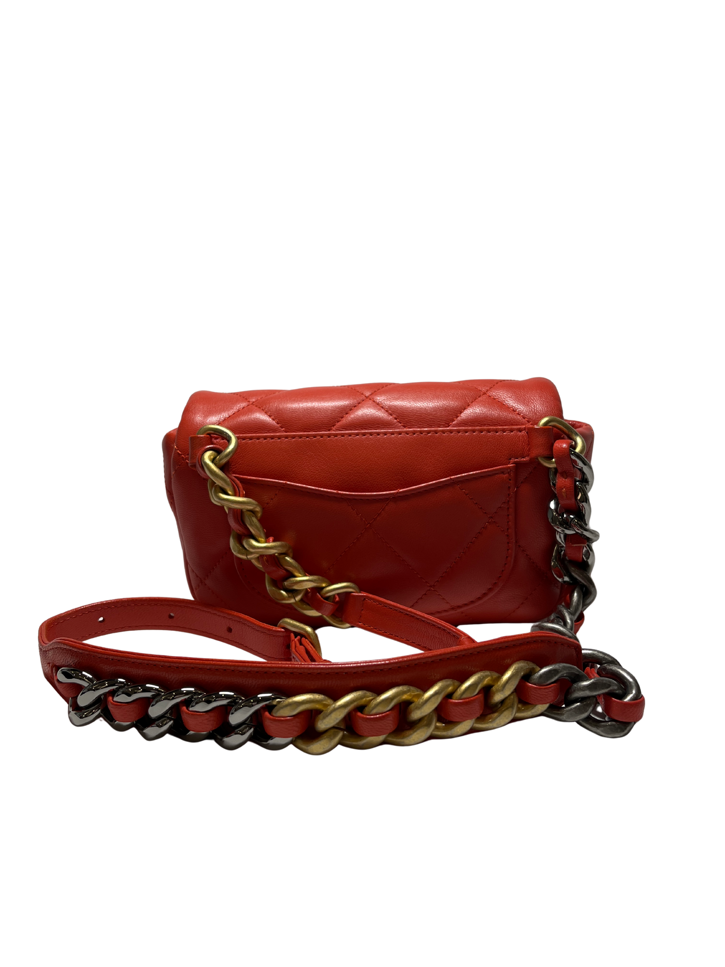 Used Chanel Lambskin Leather 19 Belt Shoulder Bag GHW Red