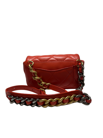 Used Chanel Lambskin Leather 19 Belt Shoulder Bag GHW Red