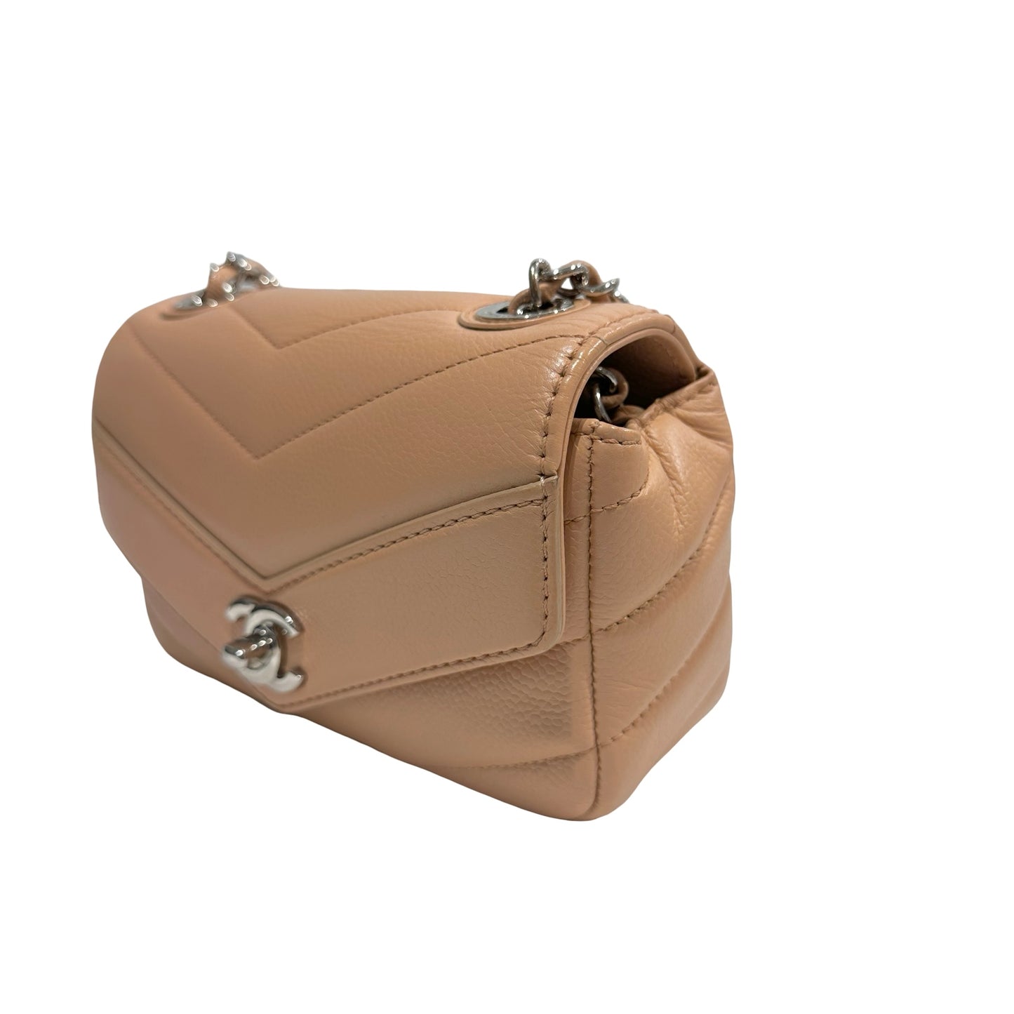 Used CHANEL Chevron Caviar Classic Flap Chain Shoulder Bag Beige