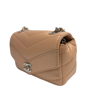 Used CHANEL Chevron Caviar Classic Flap Chain Shoulder Bag Beige