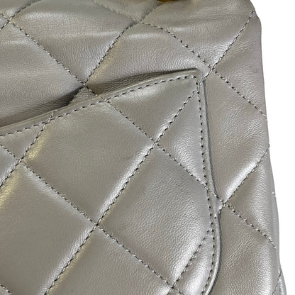 CHANEL Quilted Lambskin Flap Chain Shoulder Bag Grey GHW