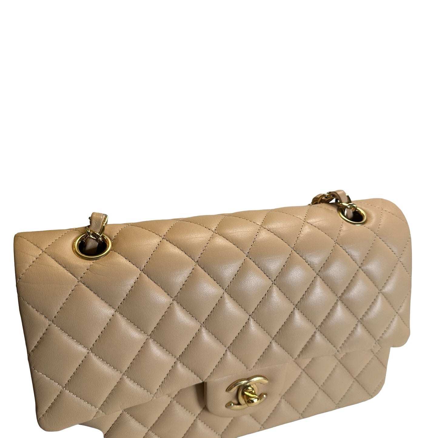 Used CHANEL Lambskin Classic Flap 25cm Chain shoulder bag Beige GHW