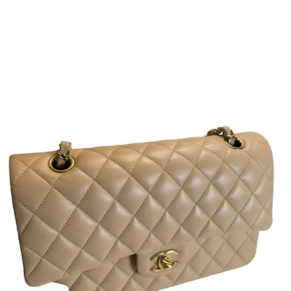 Used CHANEL Lambskin Classic Flap 25cm Chain shoulder bag Beige GHW