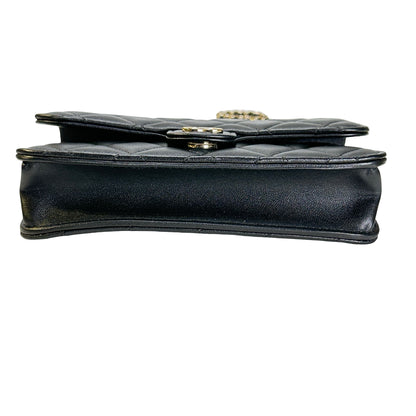 Used CHANEL Quilted Lambskin Phone Holder with Top Handle and Chain Crossbody Bag Black GHW
