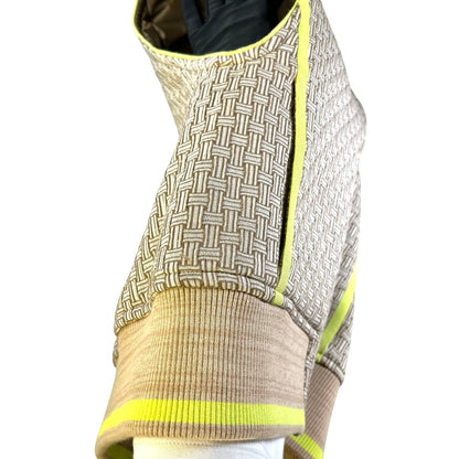 HERMES Basketweave Knit Knit Vest Clothes Beige Brown Fluorescent Green