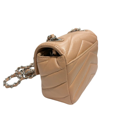Used CHANEL Chevron Caviar Classic Flap Chain Shoulder Bag Beige