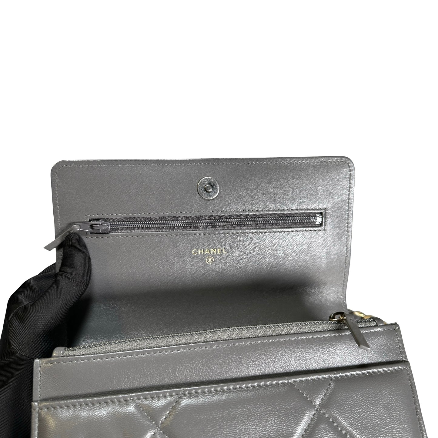 Used CHANEL Quilted Lambskin Chanel 19 Wallet On Chain Wallet on chain Grey GHW
