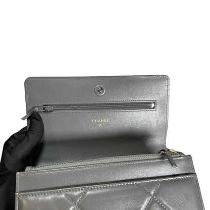 Used CHANEL Quilted Lambskin Chanel 19 Wallet On Chain Wallet on chain Grey GHW